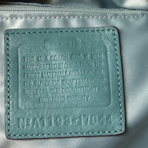 Coach Mint Blue & Tan Patterned Canvas Tote - Picture 10 of 11